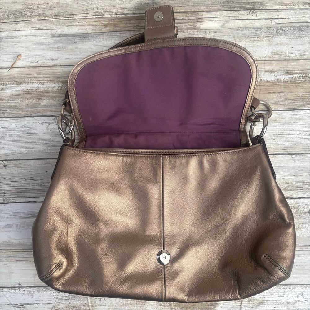 Coach Purse Soho Pleated Shoulder Bag Baguette Bronze Metallic F18217 - Picture 3 of 16